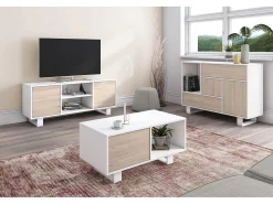Móvel de TV modelo WIND, cor Branco e Carvalho, 137x40x57cm