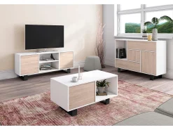 Móvel de TV modelo WIND, cor Branco e Carvalho, 137x40x57cm
