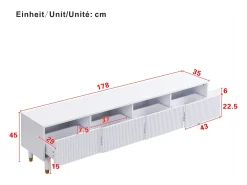 Móvel de TV moderno - 178 cm x 35 x 45 cm - com 4 gavetas - para sala de estar - MDF - branco