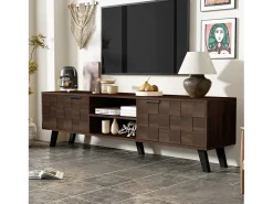 Móvel de TV moderno - 160,5 x 35,5 x 45 cm - com 2 portas + 2 compartimentos abertos - madeira - tom natural escuro