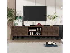 Móvel de TV moderno - 160,5 x 35,5 x 45 cm - com 2 portas + 2 compartimentos abertos - madeira - tom natural escuro