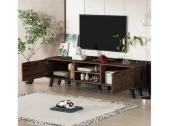 Móvel de TV moderno - 160,5 x 35,5 x 45 cm - com 2 portas + 2 compartimentos abertos - madeira - tom natural escuro