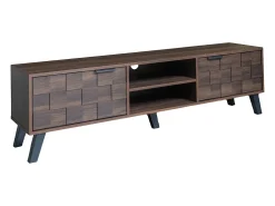 Móvel de TV moderno - 160,5 x 35,5 x 45 cm - com 2 portas + 2 compartimentos abertos - madeira - tom natural escuro