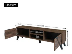 Móvel de TV moderno - 160,5 x 35,5 x 45 cm - com 2 portas + 2 compartimentos abertos - madeira - tom natural escuro