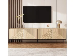 Móvel de TV moderno - 163,5 x 40 x 45 cm - com 4 portas - design geométrico e textura 3D - MDF - cor natural