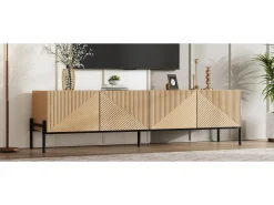 Móvel de TV moderno - 163,5 x 40 x 45 cm - com 4 portas - design geométrico e textura 3D - MDF - cor natural
