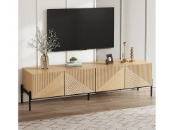 Móvel de TV moderno - 163,5 x 40 x 45 cm - com 4 portas - design geométrico e textura 3D - MDF - cor natural