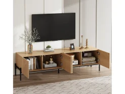 Móvel de TV moderno - 163,5 x 40 x 45 cm - com 4 portas - design geométrico e textura 3D - MDF - cor natural