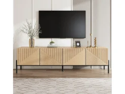 Móvel de TV moderno - 163,5 x 40 x 45 cm - com 4 portas - design geométrico e textura 3D - MDF - cor natural