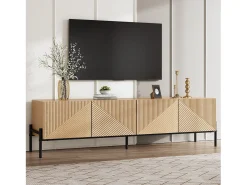 Móvel de TV moderno - 163,5 x 40 x 45 cm - com 4 portas - design geométrico e textura 3D - MDF - cor natural