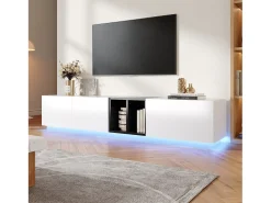 Móvel de TV moderno - 190 x 40 x 35 cm - com 1 gaveta + 2 portas + compartimentos abertos - madeira - branco