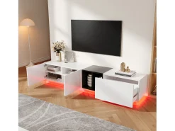 Móvel de TV moderno - 190 x 40 x 35 cm - com 1 gaveta + 2 portas + compartimentos abertos - madeira - branco