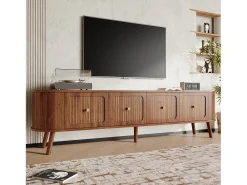 Móvel de TV moderno - 180 x 38 x 47 cm - com 4 portas + pés de madeira - design exclusivo - MDF + aglomerado - marrom