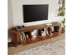 Móvel de TV moderno - 180 x 38 x 47 cm - com 4 portas + pés de madeira - design exclusivo - MDF + aglomerado - marrom