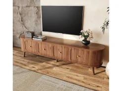 Móvel de TV moderno - 180 x 38 x 47 cm - com 4 portas + pés de madeira - design exclusivo - MDF + aglomerado - marrom