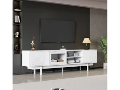 Móvel de TV moderno - 200 x 40 x 50,5 cm - com 2 portas + 2 gavetas - para TV de 80 polegadas - aglomerado - branco