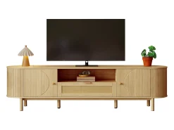 Móvel de TV moderno - 175 x 36 x 51 cm - com 1 gaveta de vime + 2 portas - MDF - natural