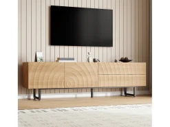 Móvel de TV moderno - 180 x 38 x 51,5 cm - com 2 portas + 2 gavetas - design exclusivo - textura 3D - aglomerado - cor natural