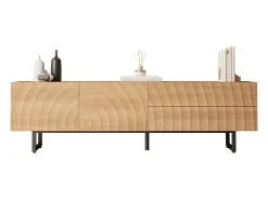 Móvel de TV moderno - 180 x 38 x 51,5 cm - com 2 portas + 2 gavetas - design exclusivo - textura 3D - aglomerado - cor natural