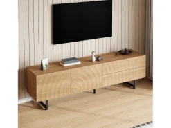Móvel de TV moderno - 180 x 38 x 51,5 cm - com 2 portas + 2 gavetas - design exclusivo - textura 3D - aglomerado - cor natural
