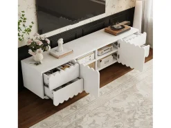 Móvel de TV moderno - 175 x 38 x 37 cm - com 2 portas + 4 gavetas - design exclusivo - MDF + aglomerado - branco