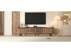 Móvel de TV moderno - 190 x 35 x 45 cm - com 2 portas de correr + 2 portas de tela - MDF + aglomerado - cor natural