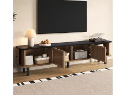 Móvel de TV moderno - 190 x 35 x 45 cm - com 2 portas de correr + 2 portas de tela - MDF + aglomerado - cor natural
