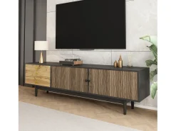 Móvel de TV moderno - 180 x 38 x 50 cm - com 2 portas com padrão de ondas de água + 3 gavetas - MDF - preto