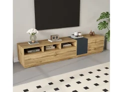 Móvel de TV moderno - 200 x 45 x 45 cm - com 3 portas + compartimentos abertos - aglomerado - natural