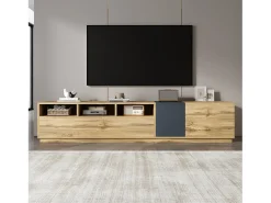 Móvel de TV moderno - 200 x 45 x 45 cm - com 3 portas + compartimentos abertos - aglomerado - natural