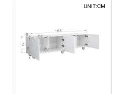 Móvel de TV moderno - 180,5 x 38 x 50 cm - com 4 portas - Design exclusivo - MDF + aglomerado - branco