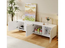 Móvel de TV moderno - 180,5 x 38 x 50 cm - com 4 portas - Design exclusivo - MDF + aglomerado - branco