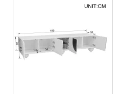 Móvel de TV moderno - 180 x 40 x 41,5 cm - com 4 portas + prateleira - design exclusivo - MDF + aglomerado - branco