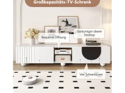 Móvel de TV moderno - 180 x 40 x 41,5 cm - com 4 portas + prateleira - design exclusivo - MDF + aglomerado - branco
