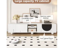 Móvel de TV moderno - 180 x 40 x 41,5 cm - com 4 portas + prateleira - design exclusivo - MDF + aglomerado - branco