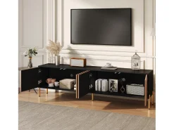 Móvel de TV moderno - 179 x 35 x 53,5 cm - design exclusivo - com 4 portas - aglomerado - preto + natural
