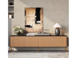 Móvel de TV moderno - 179 x 35 x 53,5 cm - design exclusivo - com 4 portas - aglomerado - preto + natural