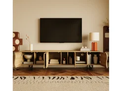 Móvel de TV moderno - 191 x 38 x 46,5 cm - com 5 portas - design exclusivo - MDF + aglomerado - cor natural