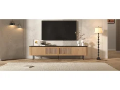 Móvel de TV moderno - 190 x 35 x 45 cm - com 4 portas - Design exclusivo - MDF + aglomerado - cor natural