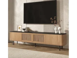 Móvel de TV moderno - 190 x 35 x 45 cm - com 4 portas - Design exclusivo - MDF + aglomerado - cor natural