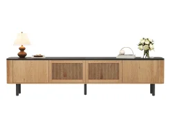 Móvel de TV moderno - 190 x 35 x 45 cm - com 4 portas - Design exclusivo - MDF + aglomerado - cor natural