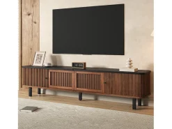 Móvel de TV moderno - 190 x 35 x 45 cm - com 2 portas de correr + 2 portas de tela - MDF + aglomerado - marrom