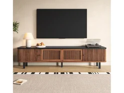 Móvel de TV moderno - 190 x 35 x 45 cm - com 2 portas de correr + 2 portas de tela - MDF + aglomerado - marrom