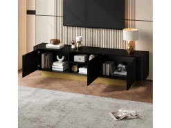 Móvel de TV moderno - 170 x 40,5 x 47 cm - com 3 portas - frente texturizada - MDF + aglomerado - preto