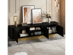 Móvel de TV moderno - 170 x 40,5 x 47 cm - com 3 portas - frente texturizada - MDF + aglomerado - preto