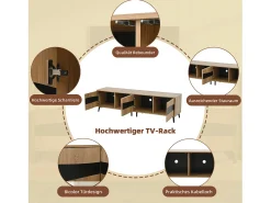 Móvel de TV moderno - 180 x 40 x 50 cm - com 4 portas - design simétrico - aglomerado - natural