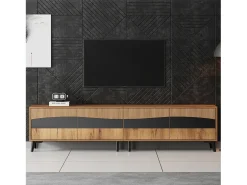 Móvel de TV moderno - 180 x 40 x 50 cm - com 4 portas - design simétrico - aglomerado - natural