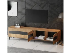 Móvel de TV moderno - 180 x 40 x 50 cm - com 4 portas - design simétrico - aglomerado - natural