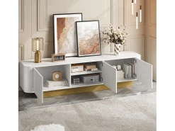 Móvel de TV moderno - 170 x 40,5 x 47 cm - com 3 portas - frente texturizada - MDF + aglomerado - branco