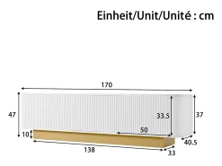 Móvel de TV moderno - 170 x 40,5 x 47 cm - com 3 portas - frente texturizada - MDF + aglomerado - branco